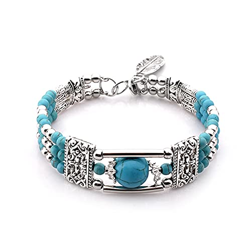 Bracelet Vintage Pierre Naturelle Turquoise pour Femmes Cadeau Idéal Anniversaire Fête