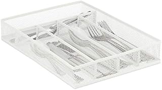 Relaxdays Metal Cutlery Tray, 5 Compartments, Mesh Design, 5.5 x 23.5 x 32 cm, Kitchen Drawer Insert, Organiser, White