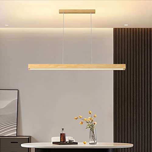 LED Pendelleuchte Esstisch Holz Esszimmerlampe Dimmbar Hängelampe Küche Hängeleuchte Wohnzimmer Hängeleuchte Moderne Linear Design mit Fernbedienung Esszimmer Kronleuchter Büro Lampen