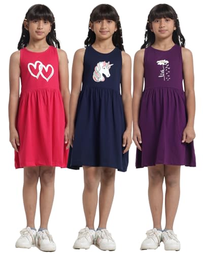 Image of T2F Girls Cotton Knee-Length Casual Dress(Pack of 3)