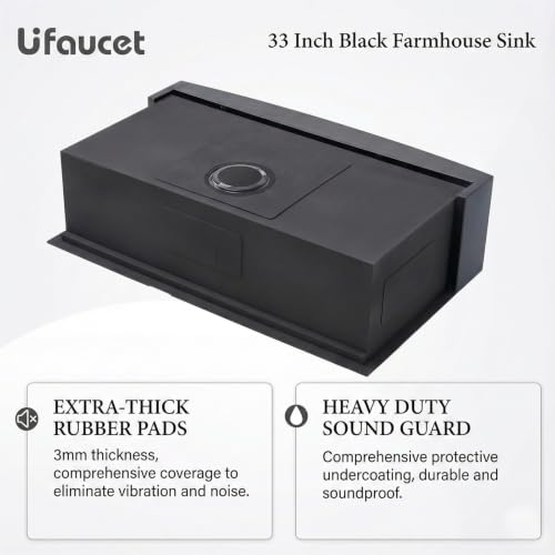 Image of 33 Inch Black Farmhouse Sink, 33x20x9 Undermount Gunmetal Black Apron Front Farm Ktichen Sink Stainless Steel Single Bowl 16 Gauge with Accessories