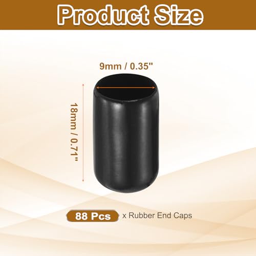 Image of uxcell 88Pcs Rubber End Caps, 9mm(11 /32 inch) ID 18mm(21 /32 inch) Height Round Screw Thread Protectors Flexible Screw Bolt Covers Caps for Metal Tube Rod Bolt, Black