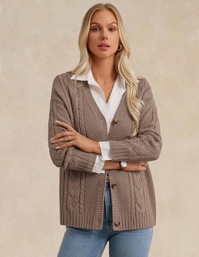 GRACE KARIN Women Cable Knit Cardigan Sweater, Chunky Button Up Sweaters, Long Sleeve Open Front Cardigan2