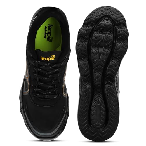 Image of Liberty Leap7x WATSON-1E Men Sports Lacing Running Shoes - Black & Navy Blue | Comfortable and Durable - Lace-Up Closure | Suitable for Walking, Gym, Jogging Shoes for Man - Cushioned Footbed
