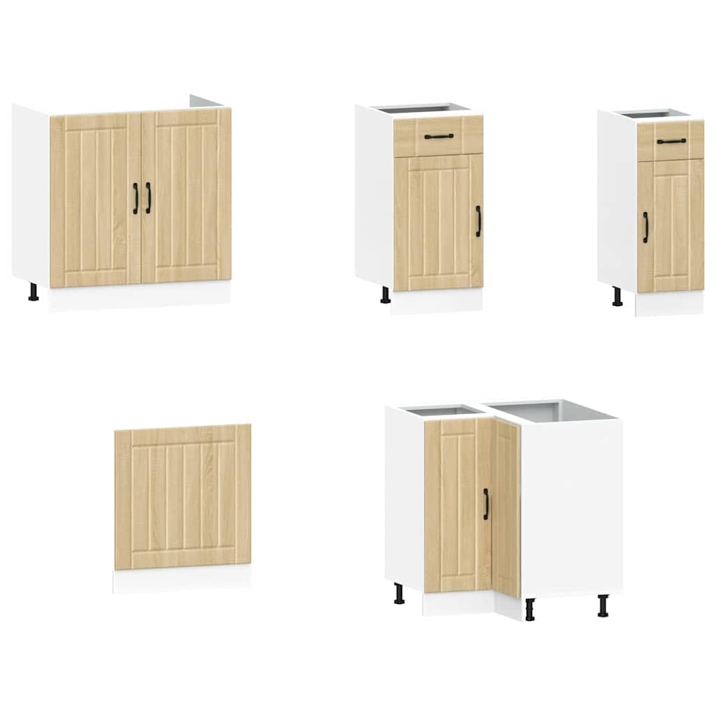 Set di 11 mobili da cucina Kalmar Sonoma in legno di quercia Sonoma con ampio spazio di archiviazione, piedini regolabili, mobiletto sottopensile, armadio angolare, pannello per