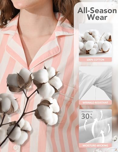 Image of NAP BOUND 100% Cotton Women Pajama Sets Button Down Short Sleeve Sleepwear Soft Pjs 2 Piece Lounge Set with Pocket XS-XXL