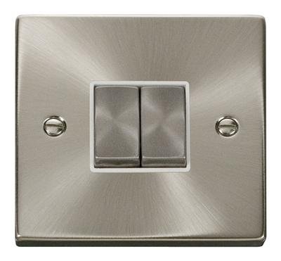 Click Deco VPSC412WH Double Light Switch Satin Chrome