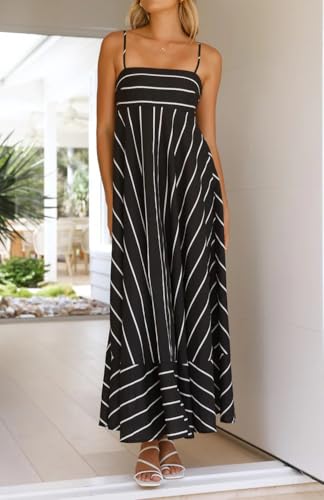 chouyatou Women's Summer Striped Spaghetti Strap Maxi Dress Boho Flowy Swing Back Smocked Beach Sundress2