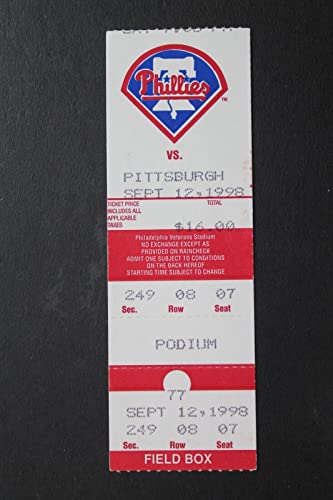Philadelphia Phillies vs fits Pittsburgh Pirates Ticket Stub Sept 12 1998