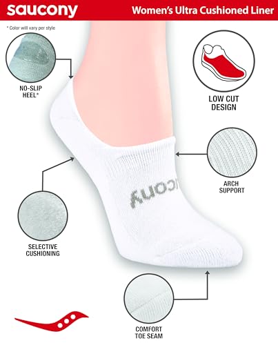 Image of Saucony Women's No Show Cushioned Invisible Liner Socks (8, 16 Pairs)