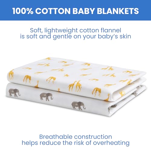 Image of Delta Children 100% Cotton Flannel Baby Receiving Blankets for Girls and Boys - 30x30 Inches (Pack of 2), Safari Friends