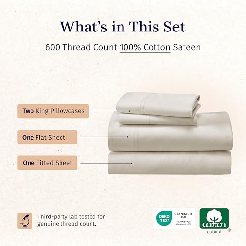 California Design Den California King Sheet Set - 100% Cotton, 600 Thread Count Deep Pocket Cal King Sheet Set, Luxury Soft Hotel-Quality, Sateen Weave - Ivory (Creamy Beige Tone)