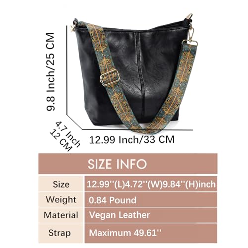 Image of Hobo Bags Vegan Leather Crossbody Bag Guitar Strap Shoulder Purses with Zipper Handbags for Women