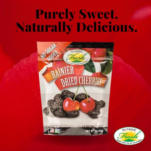 Sunrise Fresh Dried Fruit - Dried Rainer Cherries - All-Natural, Unsweetened, No Added Sugar, Resealable Snack, 16oz Bag