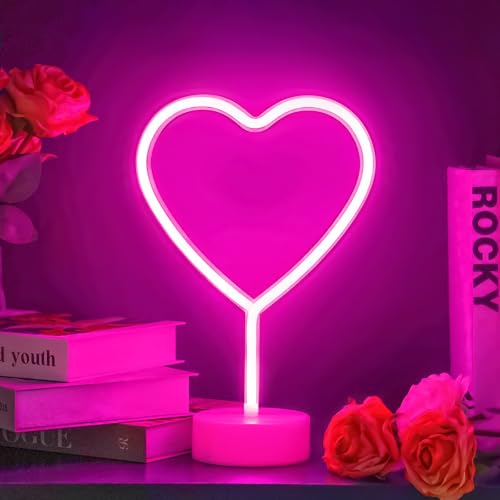 Pink Heart Neon Sign USB/Battery Operated LED Light Valentines Table Decor