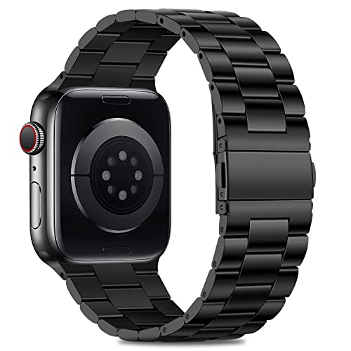 Image of HITZEE Compatible with Apple Watch Band 42 /41 /40 /38mm Business Stainless Steel Metal Strap Men Women Link Bands Compatible for iWatch SE3-1 Series 11 10 9 8 7 6 5-1, 38 /40 /41 /42mm Black