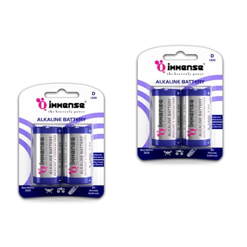 Image of Immense D Size 1.5 Volts Alkaline Battery for Heavy-Duty Flashlights, Air Pumps & Professional Devices | Non Rechargeable Cell (Pack of 4)