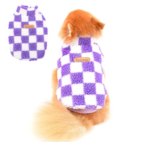 PAIDEFUL Dog Sweaters for Small Dogs Girl Boy Fashion Mosaic Black and White Fleece Jumpers Warm Pullover Chihuahua Puppy Clothes Cold Weather Knitwear Apparel for Cats Only Winter Autumn Purple S