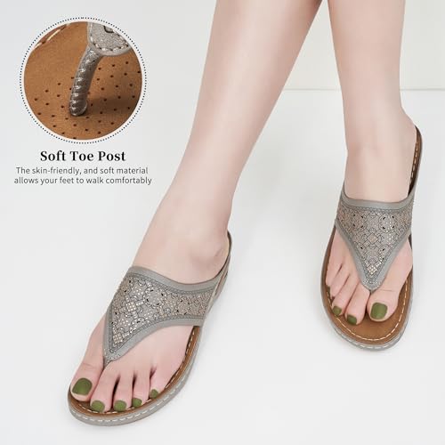 Ecetana Womens Sandals Dressy Wedge: Comfortable Summer Flip Flops Non Slip Rhinestone Platform Shoes Ladies Casual Beach Sandals for Women4