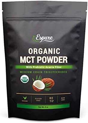 Espure Organic MCT Powder - USDA Certified, with Prebiotic Acacia Fiber; Keto Friendly, Vegan, Gluten Free; 8oz