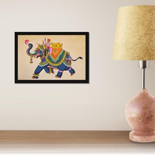Image of Mad Masters Elephant Rajasthani Art Painting Aesthetic Hanging Photo Frame Decorative Item Home Decoration and Wall Decor for Living Room and Bedroom (MM 1446, 30.5L x 20.3W cm, Canvas, With Plexi Glass)