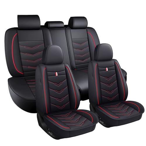 Image of Car Seat Covers Fit for Mitsubishi Outlander 2003-2026, Leather Seat Covers for Car, Waterproof Non-Slip Durable Car Seat Protector(5 Seats,Black Red)