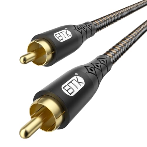 Image of EMK RCA to RCA Subwoofer Cable - 24K Gold-Plated Connector Nylon Braided Double Shielded Audio Cable Digital&Analog Signal Support for Amplifiers Subwoofer Home Theater Hi-Fi Systems Black /6.6ft /2m