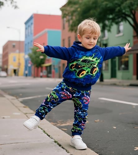 uideazone 2-6T Toddler Boys Hoodie Pant Sets Sweatsuit Color Block Hooded Sweatshirt Jogger Set 2 Piece Outfits for Kids3