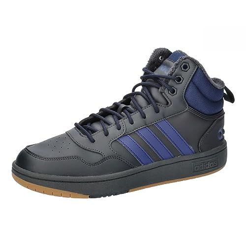 Adidas Homme Hoops 3.0 Mid Lifestyle Basketball Classic Fur Lining Winterized Shoes, Carbon/Dark Blue, 44 2/3 EU