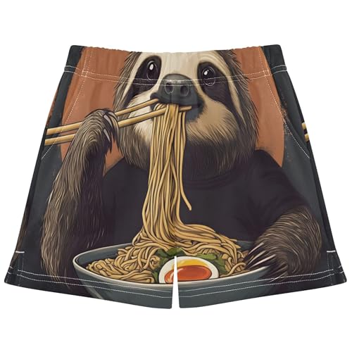 Funny Sloth Eating Ramen Print Girls Athletic Shorts Cute Summer Pajama Sleepwear for Kids Teens Youth, X-Small