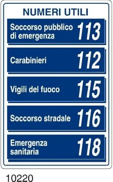 Cartello Segnaletico Numeri Utili MOD 2 - Adesivo Extra Resistente 20x31 cm