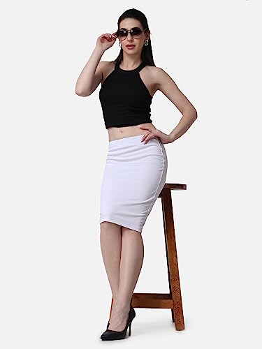 Image of POPWINGS Casual Solid Pencil Skirt for Women || Knee-Length Skirt for Women || Stylish Mini Skirt for Women || Summer Pencil Skirt for Women