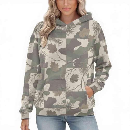 Cambkatl Women Men's Camouflage Hoodies Maple Leaf Print Loose Hooded Sweatshirt Fleece Casual Long Sleeve Pullovers2