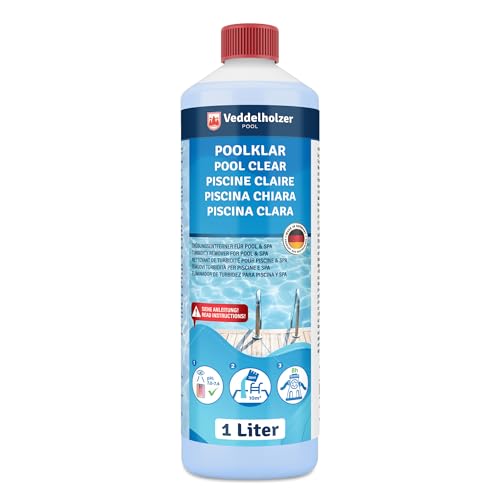 Veddelholzer Poolklar 1 Liter. Kristallklar für Pool, Whirpool & Planschbecken. Optimales Pool & Whirpool Zubehör gegen trübes Poolwasser. Für alle Filterarten und Systeme geeignet