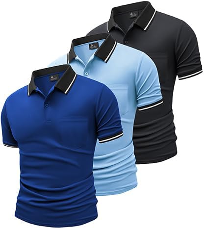 GEEK LIGHTING 3 Pack Mens Polo Shirts Short Sleeve Athletic Golf Polo for Men Casual Moisture Wicking T-Shirts with Pocket