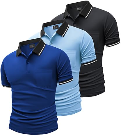 GEEK LIGHTING 3 Pack Mens Polo Shirts Short Sleeve Athletic Golf Polo for Men Casual Moisture Wicking T-Shirts with Pocket