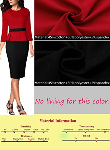 Image of VFSHOW Womens Pleated Crew Neck Peplum Slim Work Business Dress Elegant 3 /4 Sleeves Office Church Bodycon Pencil Sheath Dress