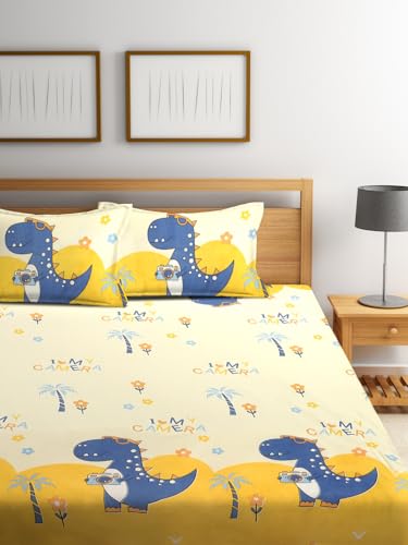 Image of Home Sizzler 210TC Microfibre Playful Dinosaur Double Bedsheet with 2 King Size Pillow Covers