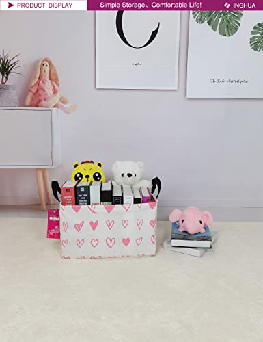 Image of Rectangular Storage Basket Fabric Organizer Bin for Toys,Books,Clothes,Gifts,Pets-Perfect for Home,Office,Nursery,Dorm,Shelf(Rec-Pink hearts )