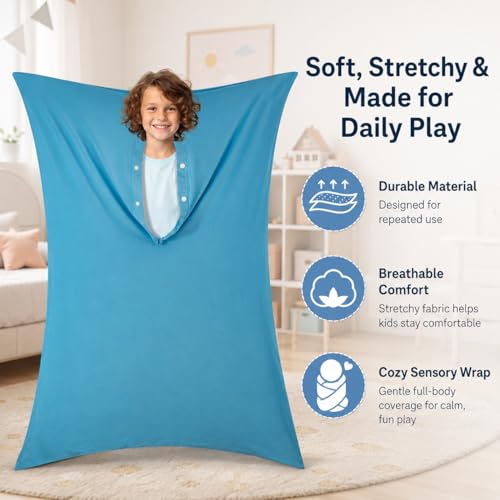 Image of Body Sock Sensory Sock for Kids 3-5 Years, Small | 40 H x 27 W in, Fits Height 33x42 in, Stretchy Full Compression Sack Body Wrap for Calm Relax Sensory Seeking Autism, Blue