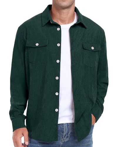 Image of Askdeer Men's Corduroy Button Down Shirts Long Sleeve Casual Shacket Jacket Western Corduroy Shirt Jacket with Flap Pockets