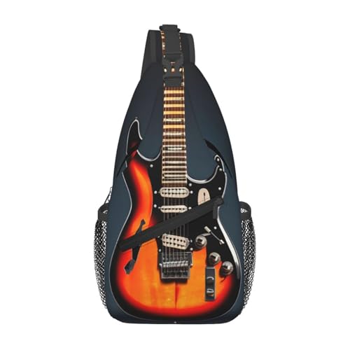 Morrales Crossbody con Estampado de Guitarras Naranja