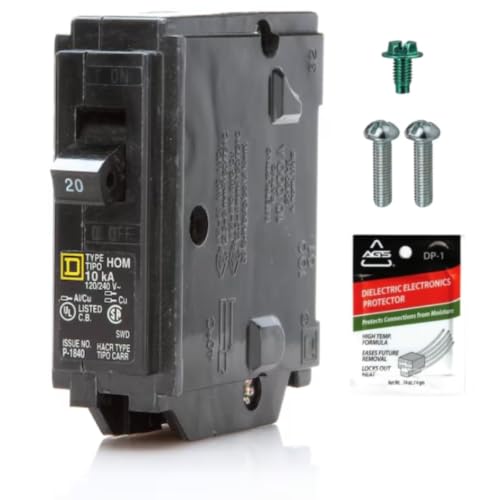 FalconSupply Genuine Square D Homeline 20 Amp Circuit Breaker Kit (1 Pack) HOM120 Single Pole (1-Pole) 20A 120V 10kAIC UL Listed Plug-in Standard for Load Center Panel Box New Replacement