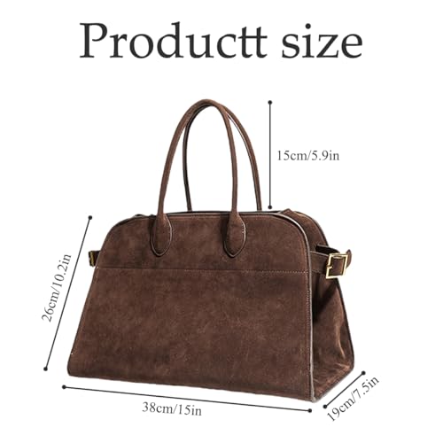 Image of Women's Suede Tote Bag - Large-Capacity Vintage Satchel, Brown Top-Handle Bag for Work and Travel