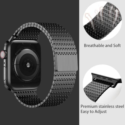 BEAEN Magnetic Mesh Loop Band Compatible with Apple Watch Band 49mm 46mm 45mm 44mm 42mm 40mm 41mm 38mm Men Women, Stainless Steel Adjustable Metal Strap for iWatch Series 10 9 8 7 6 5 4 3 2 1 Ultra SE - 2