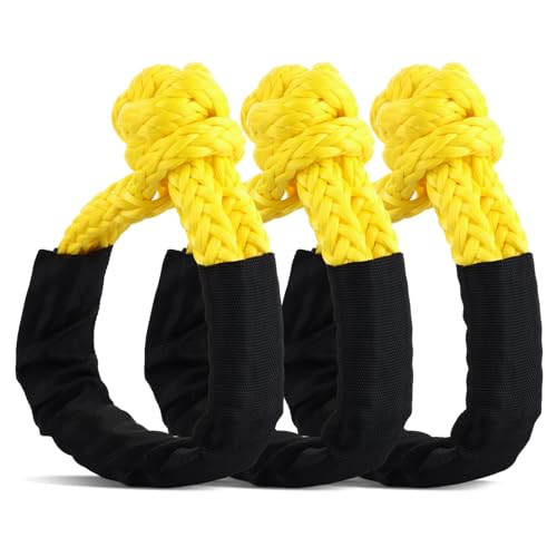 AKOLAFE 3 PCS Soft D Shackle 1/2 Inch x 20 Inch Synthetic Shackles 37,000lbs Breaking Strength Synthetic Rope with Sleeve Shackle Recovery Rope for Towing Cars, Vans, Boats, Trucks, Yellow
