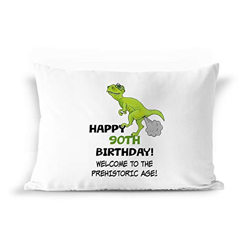 BarborasBoutique 90th Birthday Dinosaur Gift Pillow Case - PIL9 Funny Gag T-Rex Present - 90 Years Old - Pillowcase Cover for Senior Citizen Adults Dad Men Male Friends Great Grandpa Him Personalized