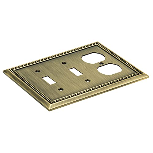 Image of Henne Bery Sunken Pearls Heavy Duty Decorative Wall Plate Switch Plate Outlet Cover (Double Toggle /Single Duplex, Antique Brass)