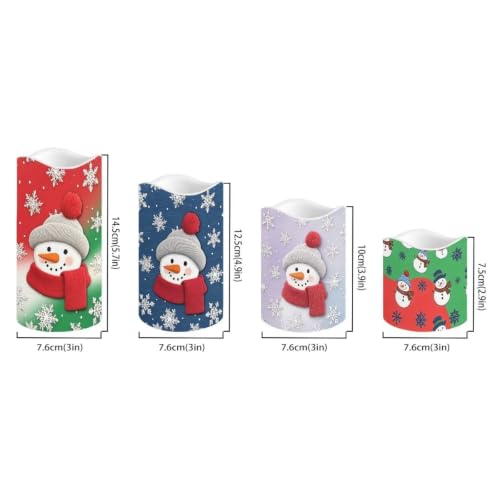 Image of Snowman Christmas Color Changing Electric Candles | Xmas Flameless Candle Set with Remote Control, Battery Operated Fake Candles for Kitchen Room Home Decor, 4 Pack