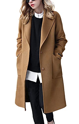 chouyatou Women's Winter Casual Single Breasted Long Wool Coat Formal Office Wool Overcoat